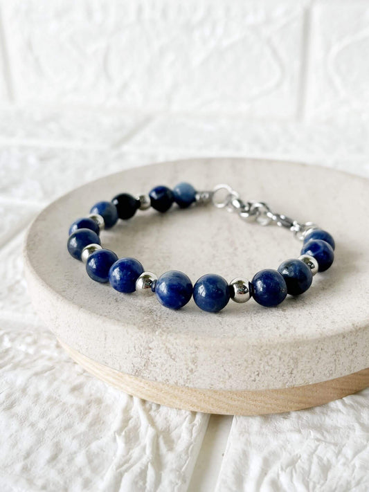 Pulsera de Acero Quirúrgico y Piedra Natural Lapislázuli