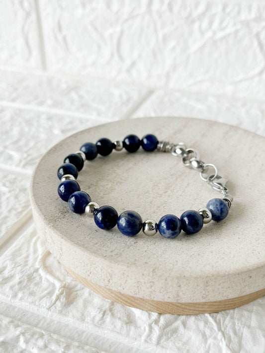 Pulsera de Acero Quirúrgico y Piedra Natural Lapislázuli