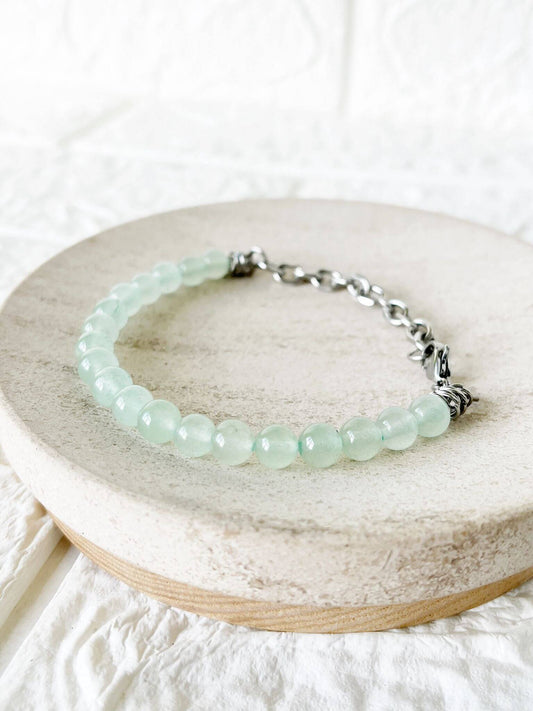 Pulsera de Acero Quirúrgico y Piedra Natural Cuarzo Verde