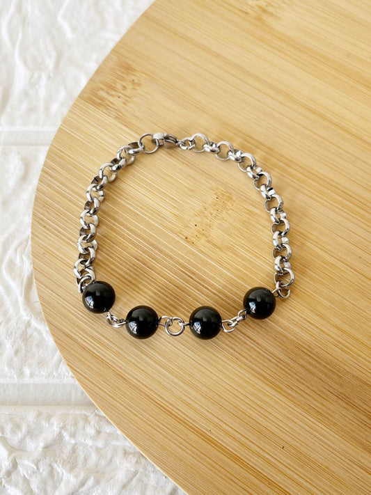 Pulsera de Acero Quirúrgico y Piedra Natural Turmalina