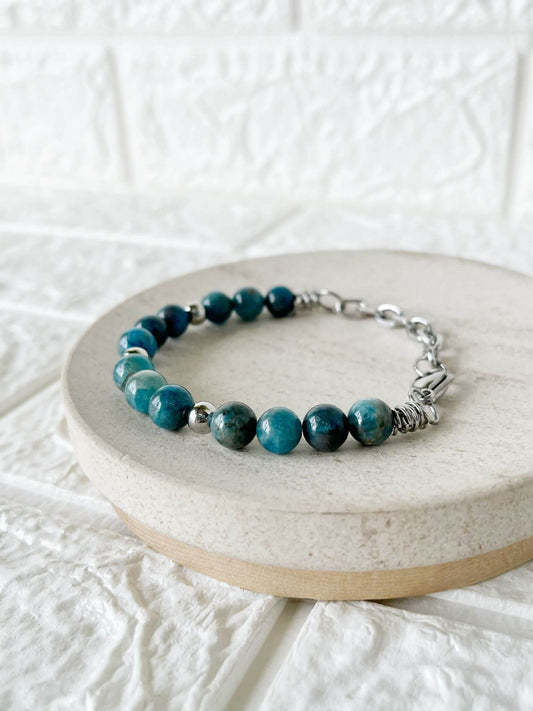 Pulsera de Acero Quirúrgico y Piedra Natural Apatito