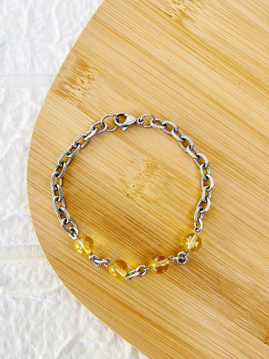 Pulsera de Acero Quirúrgico y Piedra Natural Citrino