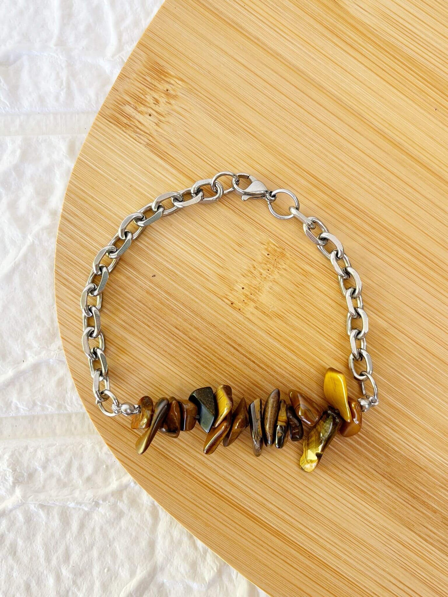 Pulsera de Acero Quirúrgico y Piedra Natural Ojo de Tigre