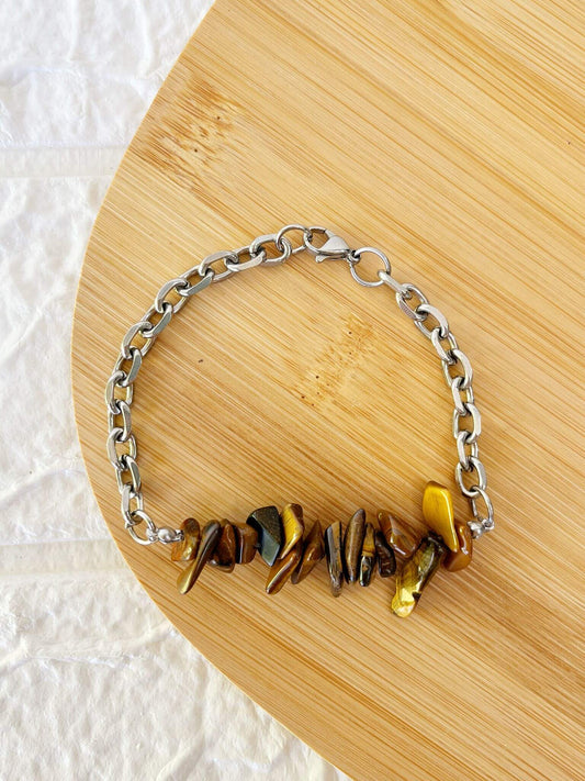 Pulsera de Acero Quirúrgico y Piedra Natural Ojo de Tigre
