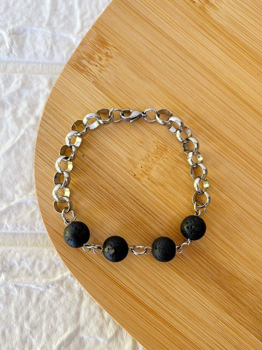 Pulsera de Acero Quirúrgico y Piedra Natural Azabache