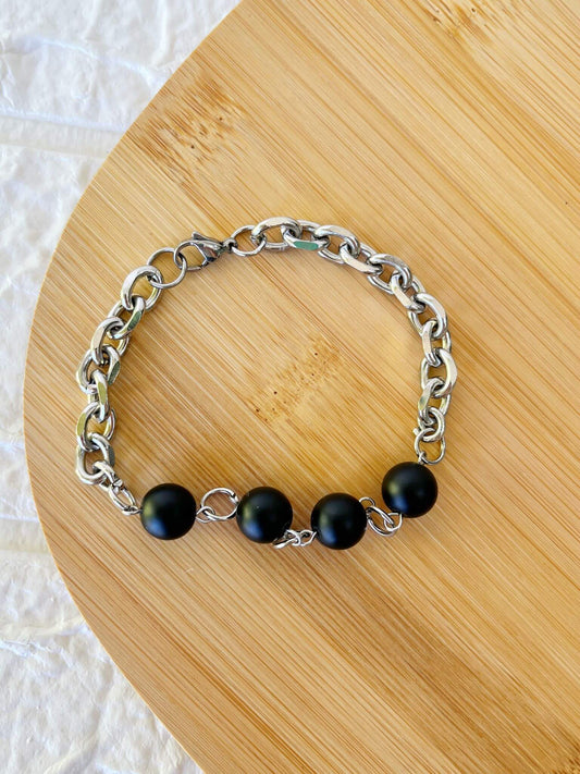 Pulsera de Acero Quirúrgico y Piedra Natural Azabache