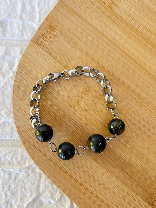 Pulsera de Acero Quirúrgico y Piedra Natural Ojo de Halcón