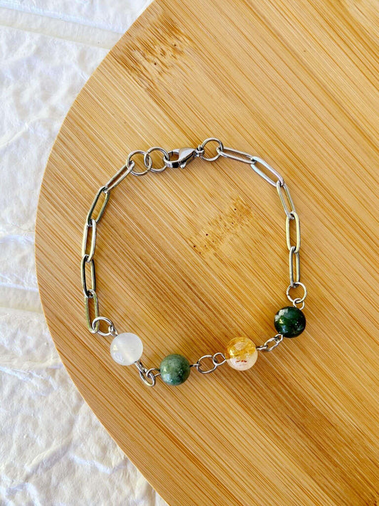 Pulsera de Acero Quirúrgico y Piedras Naturales Ágata y Citrino