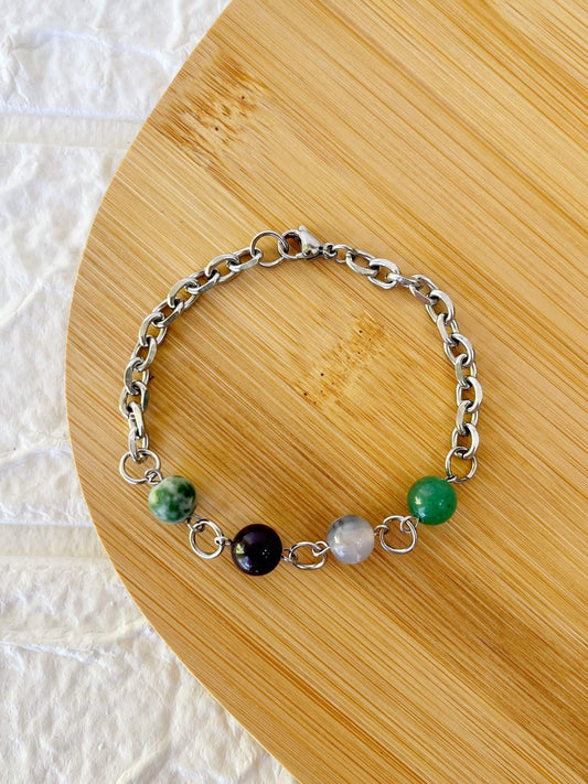 Pulsera de Acero Quirúrgico y Piedras Naturales