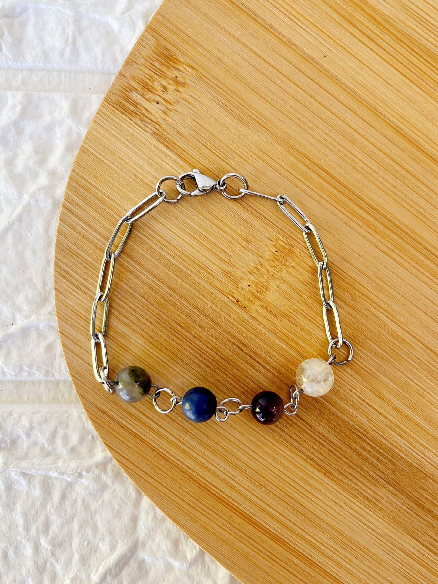 Pulsera de Acero Quirúrgico y Piedras Naturales