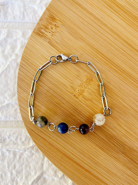 Pulsera de Acero Quirúrgico y Piedras Naturales