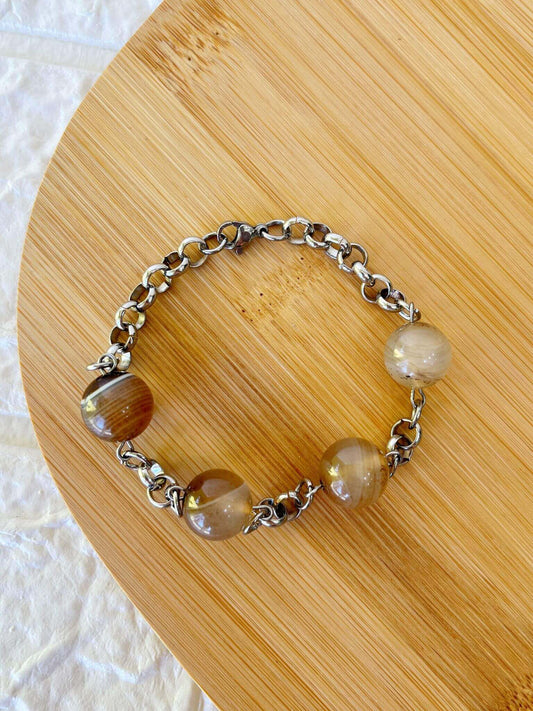 Pulsera de Acero Quirúrgico y Piedra Natural Ágata