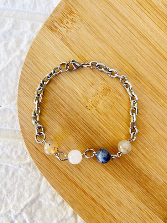 Pulsera de Acero Quirúrgico y Piedras Naturales