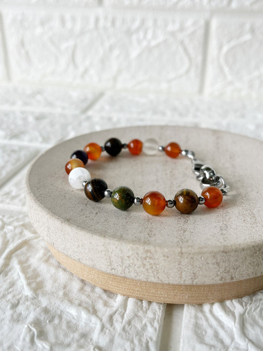 Pulsera de Acero Quirúrgico y Piedras Naturales Arcoiris