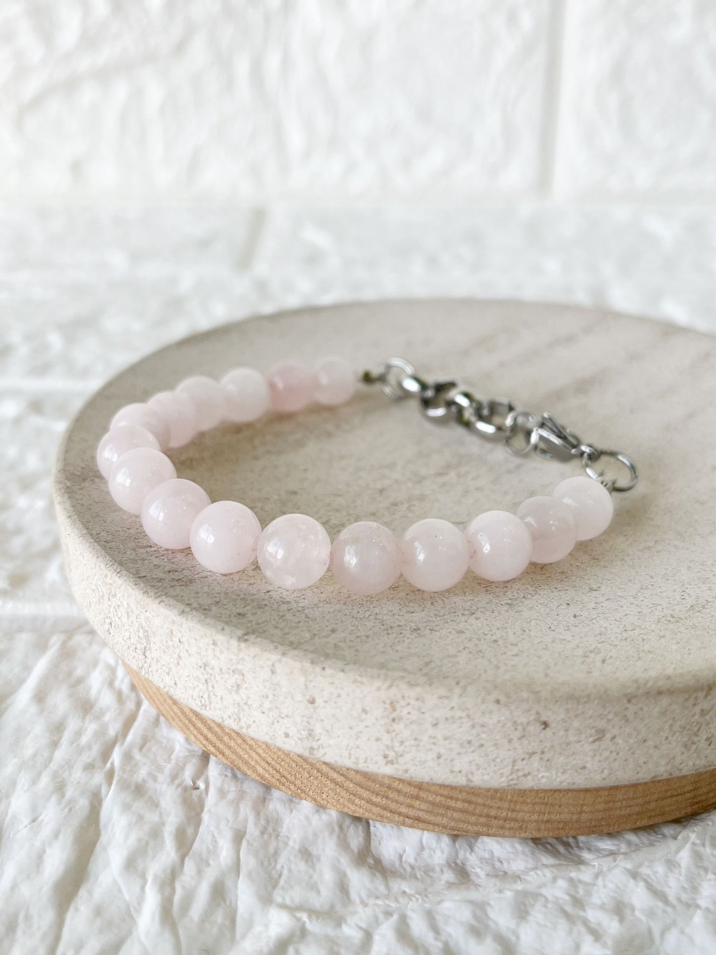 Pulsera de Acero Quirúrgico y Piedra Natural Cuarzo Rosa