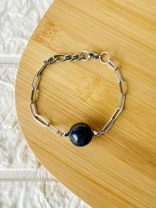 Pulsera de Acero Quirúrgico y Piedra Natural Lapislázuli