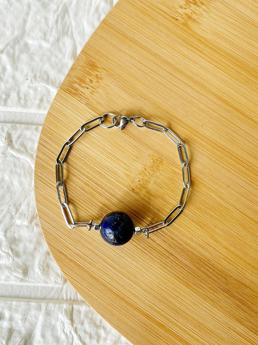 Pulsera de Acero Quirúrgico y Piedra Natural Lapislázuli