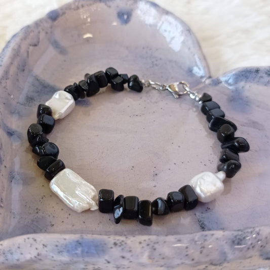 Pulsera de piedra Ónix y Perlas