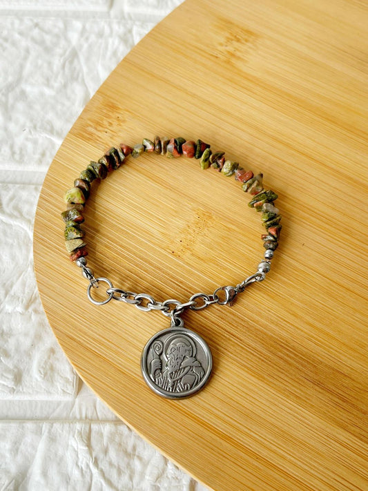 Pulsera de Acero Quirúrgico y Piedra Natural Unakita