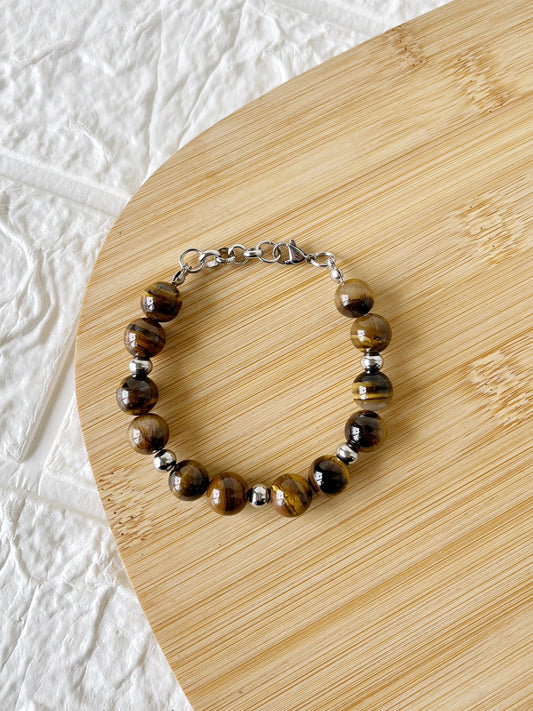 Pulsera de Acero Quirúrgico y Piedra Natural Ojo de Tigre