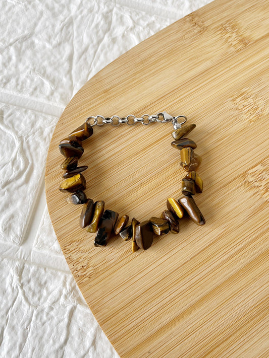 Pulsera de Acero Quirúrgico y Piedra Natural Ojo de Tigre