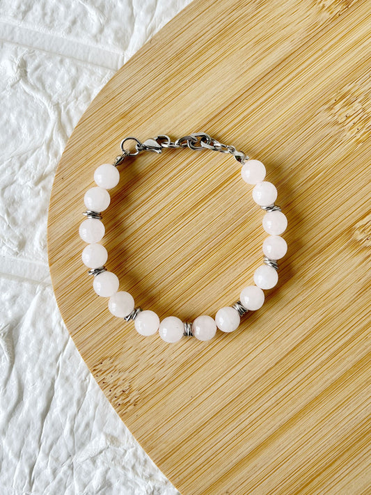 Pulsera de Acero Quirúrgico y Cuarzo Rosa