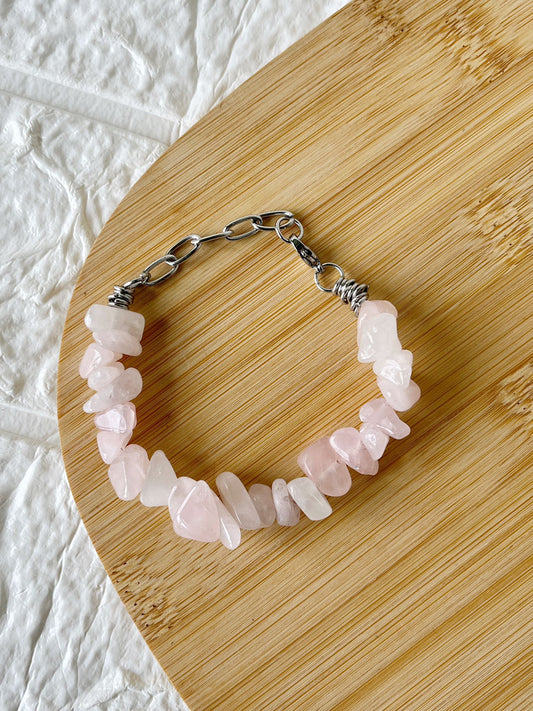 Pulsera de Acero Quirúrgico y Piedra Natural Cuarzo Rosa