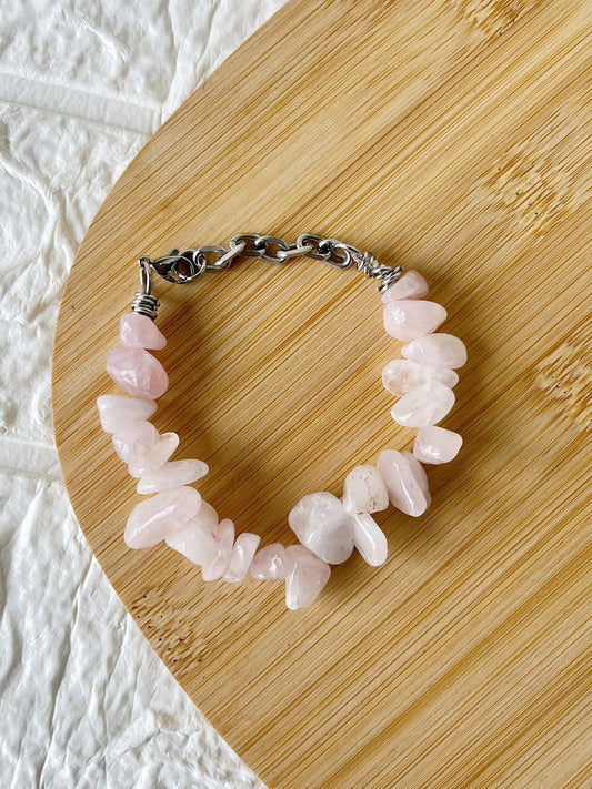 Pulsera de Acero Quirúrgico y Piedra Natural Cuarzo Rosa