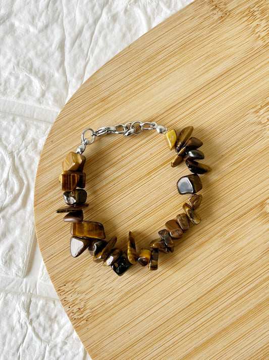 Pulsera de Acero Quirúrgico y Piedra Natural Ojo de Tigre