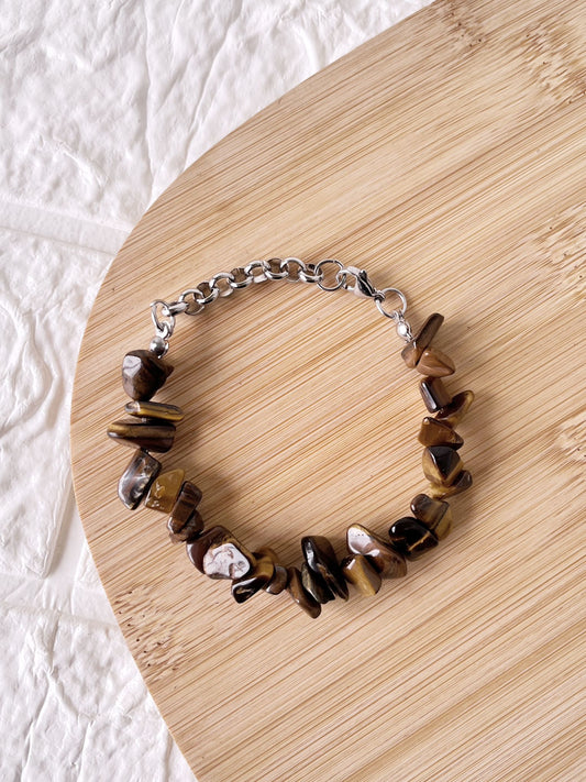 Pulsera de Acero Quirúrgico y Piedra Natural Ojo de Tigre