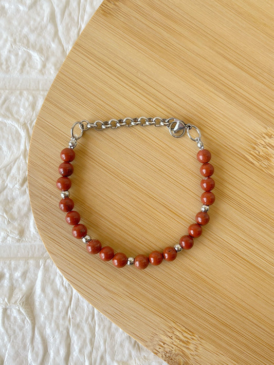 Pulsera de Acero Quirúrgico y Piedra Natural Jaspe Rojo