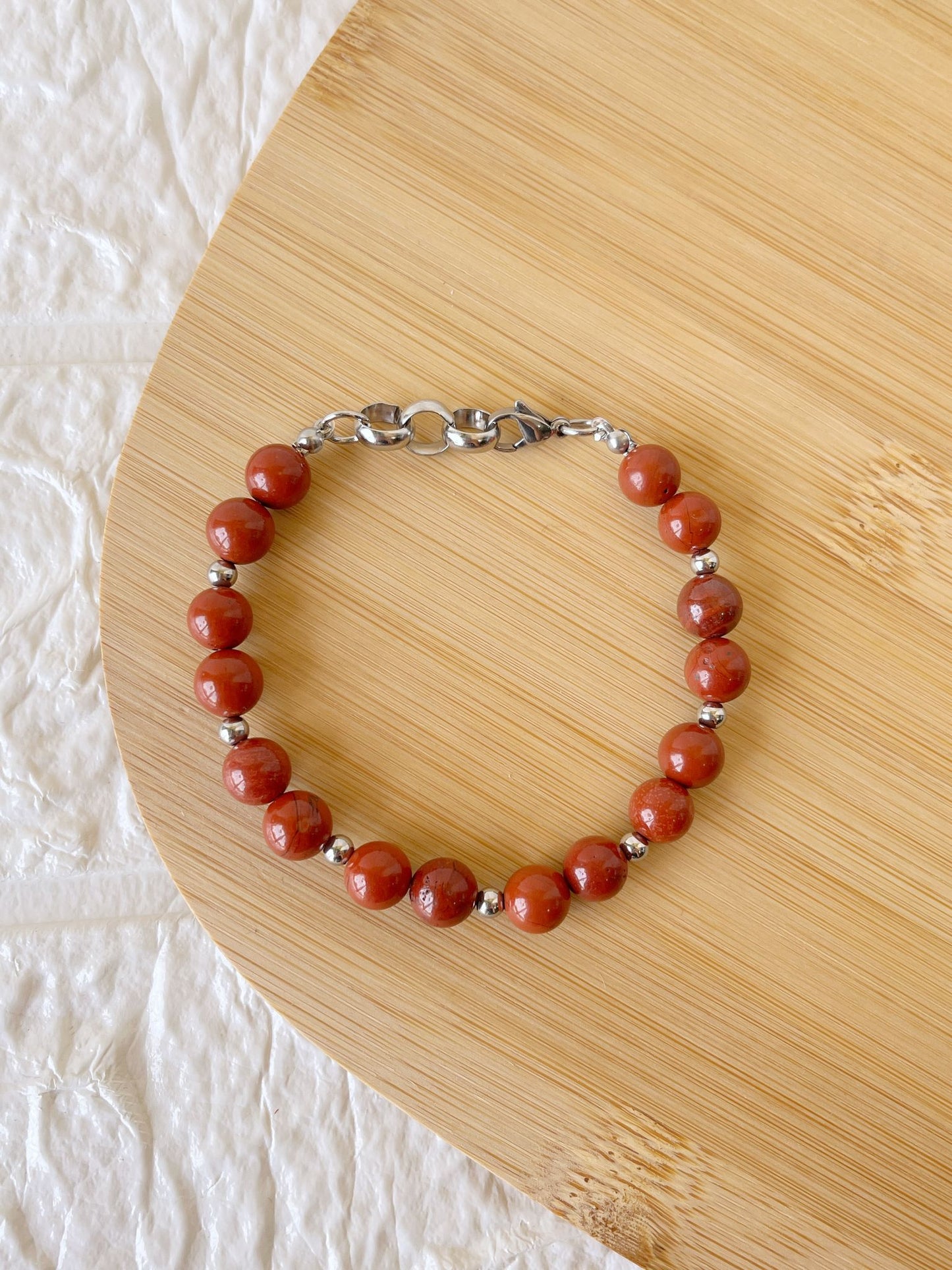 Pulsera de Acero Quirúrgico y Piedra Natural Jaspe Rojo