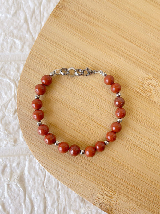 Pulsera de Acero Quirúrgico y Piedra Natural Jaspe Rojo