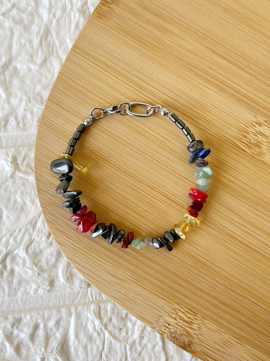 Pulsera de Acero Quirúrgico y Piedras Naturales Arcoiris