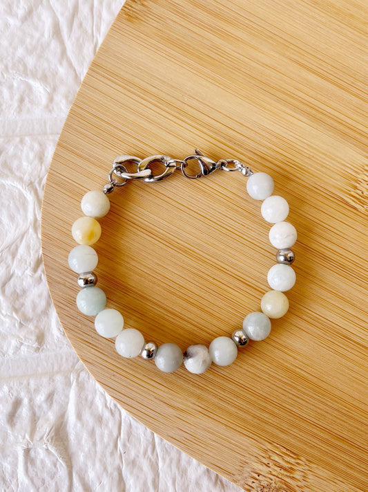 Pulsera de Acero Quirúrgico y Piedra Natural Amazonita