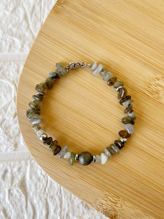 Pulsera de Acero Quirúrgico y Piedra Natural Labradorita