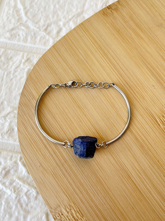 Pulsera de Acero Quirúrgico y Piedra Natural Lapislázuli