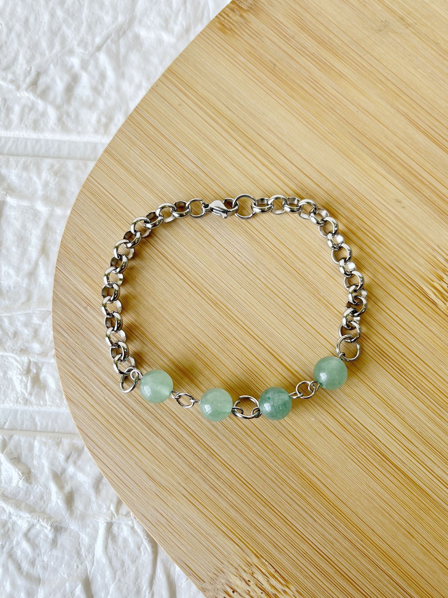 Pulsera de Acero Quirúrgico y Cuarzo Verde