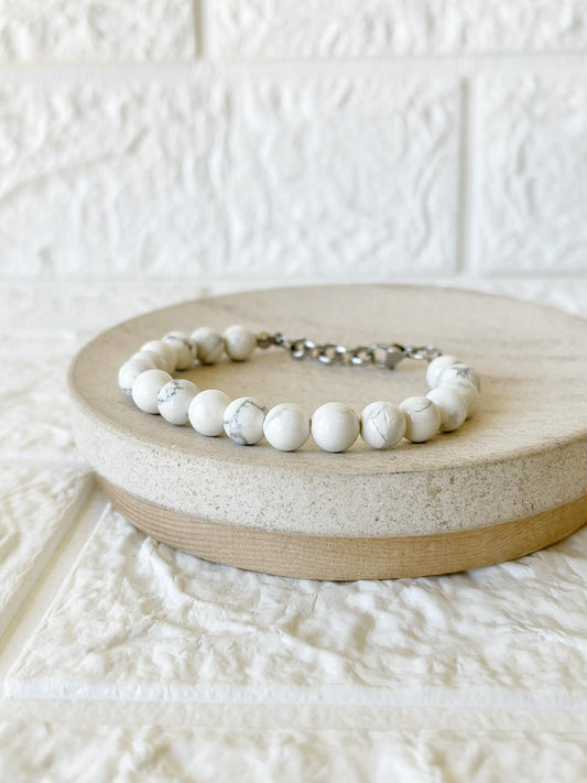 Pulsera de Acero Quirúrgico y Piedra Natural Howlita