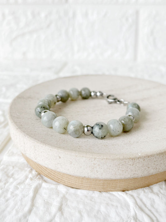 Pulsera de Acero Quirúrgico y Piedra Natural Labradorita