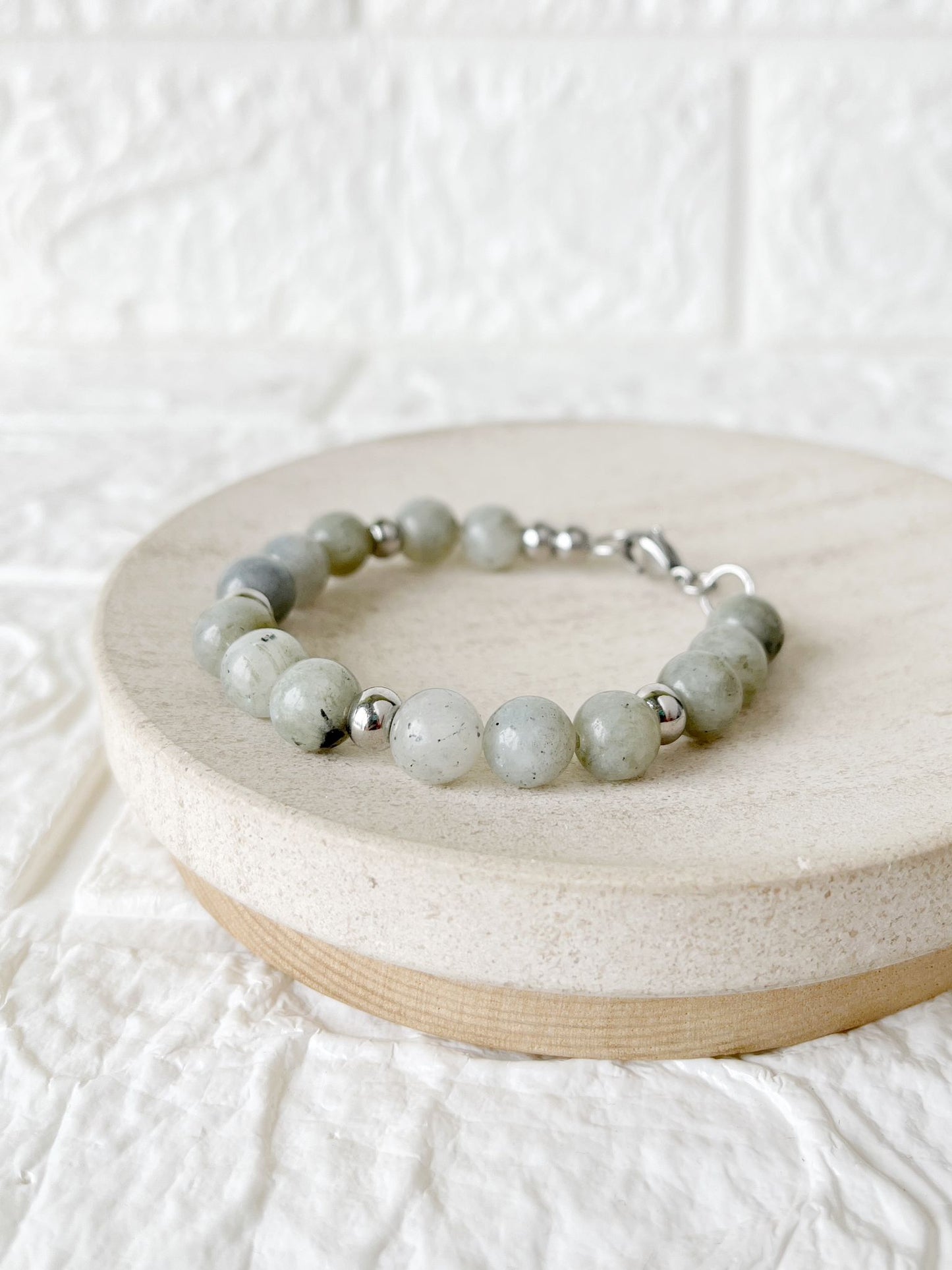 Pulsera de Acero Quirúrgico y Piedra Natural Labradorita