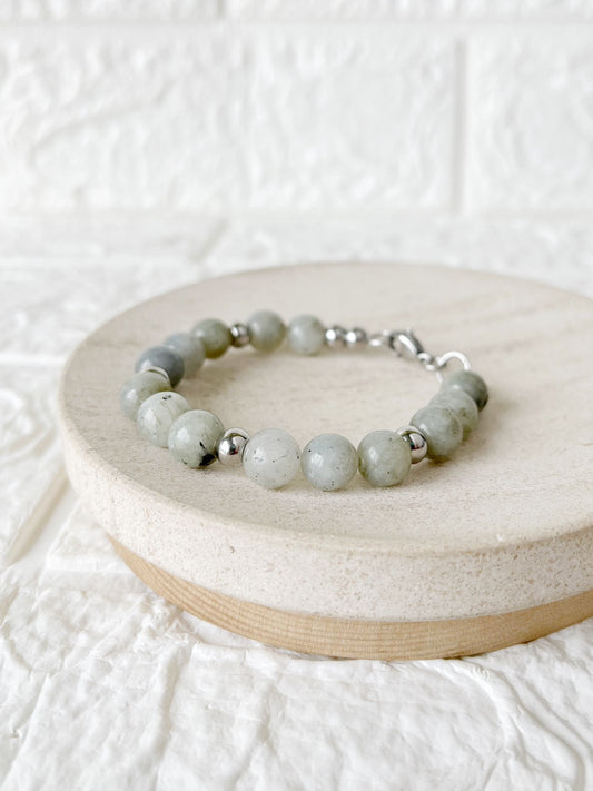 Pulsera de Acero Quirúrgico y Piedra Natural Labradorita