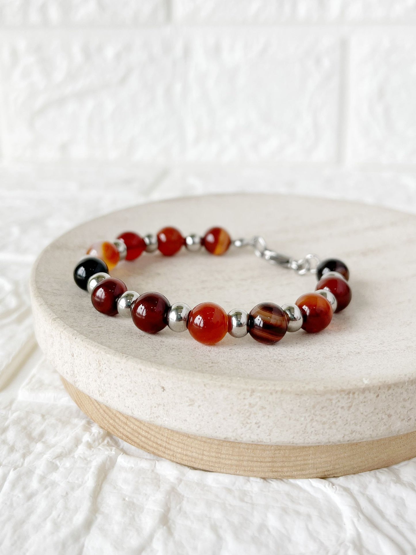 Pulsera de Acero Quirúrgico y Piedras Naturales Ágata