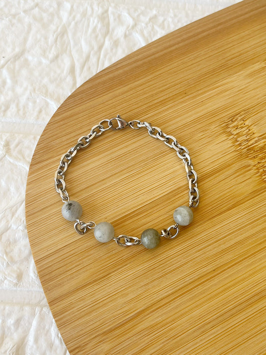 Pulsera de Acero Quirúrgico y Piedra Natural Labradorita