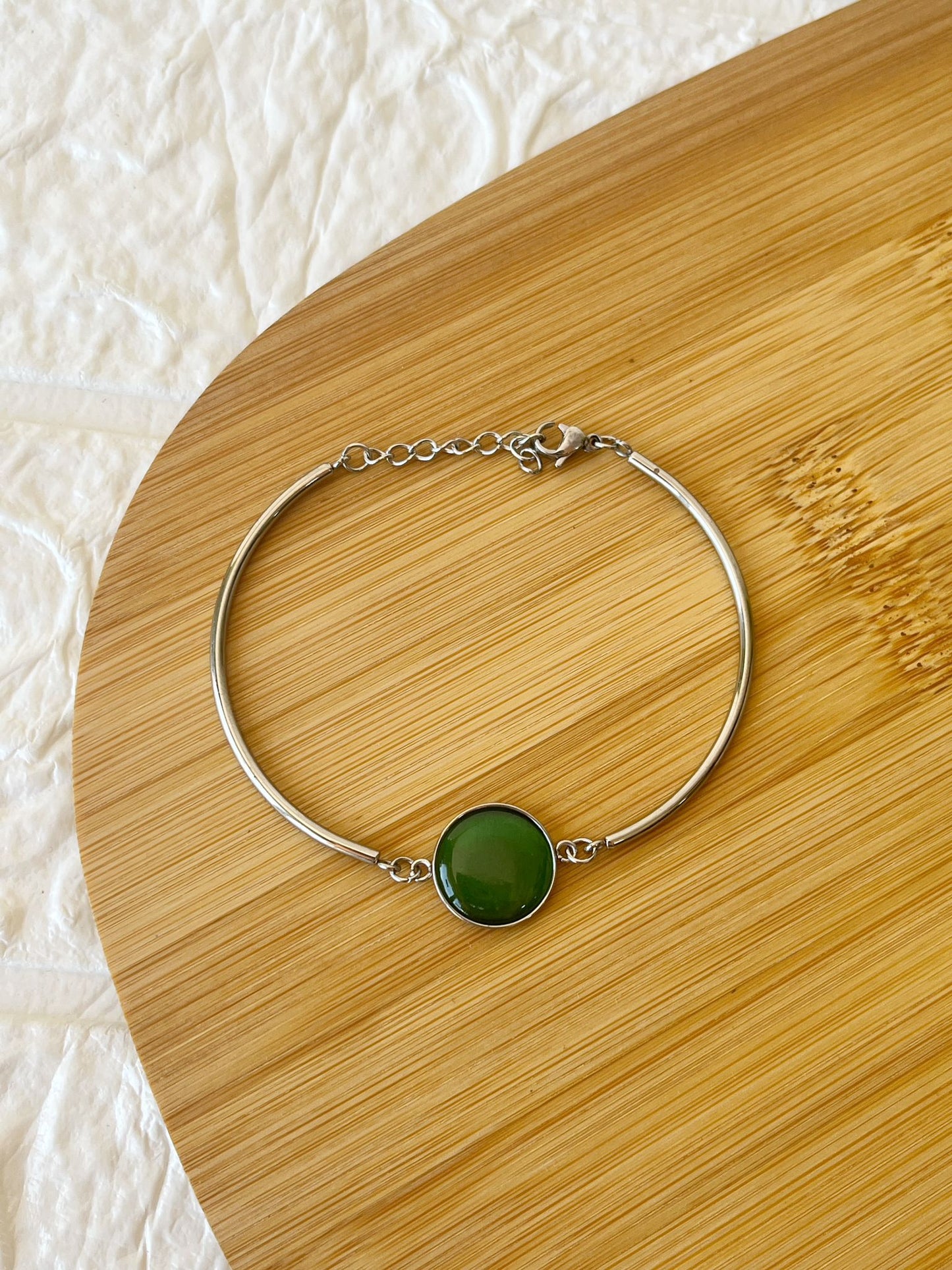 Pulsera de Acero Quirúrgico y Piedra Natural Ojo de Gato