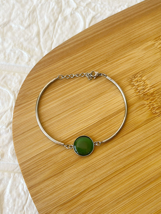 Pulsera de Acero Quirúrgico y Piedra Natural Ojo de Gato