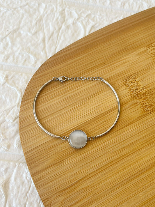 Pulsera de Acero Quirúrgico y Piedra Natural Ojo de Gato