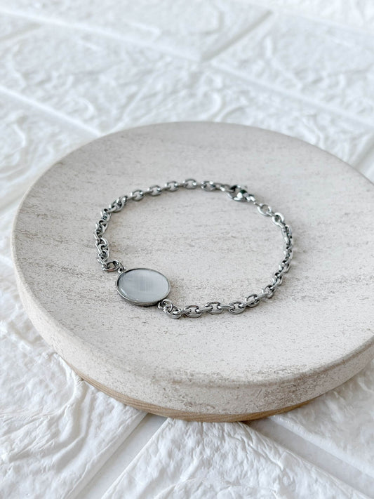 Pulsera de Acero Quirúrgico y Piedra Natural Ojo de Gato