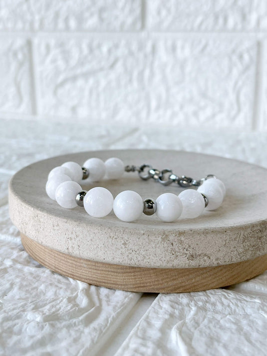 Pulsera de Acero Quirúrgico y Piedra Natural Ónix Blanco