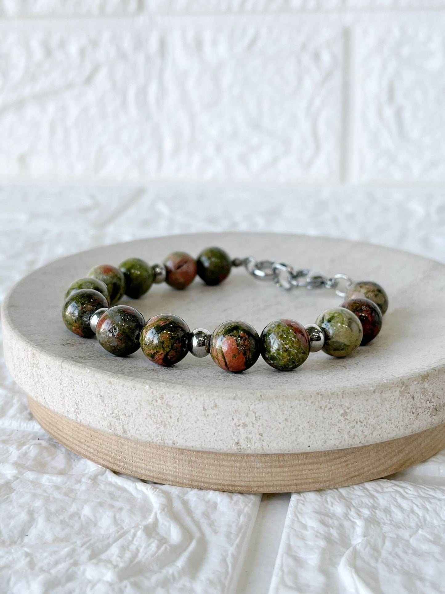 Pulsera de Acero Quirúrgico y Piedra Natural Unakita